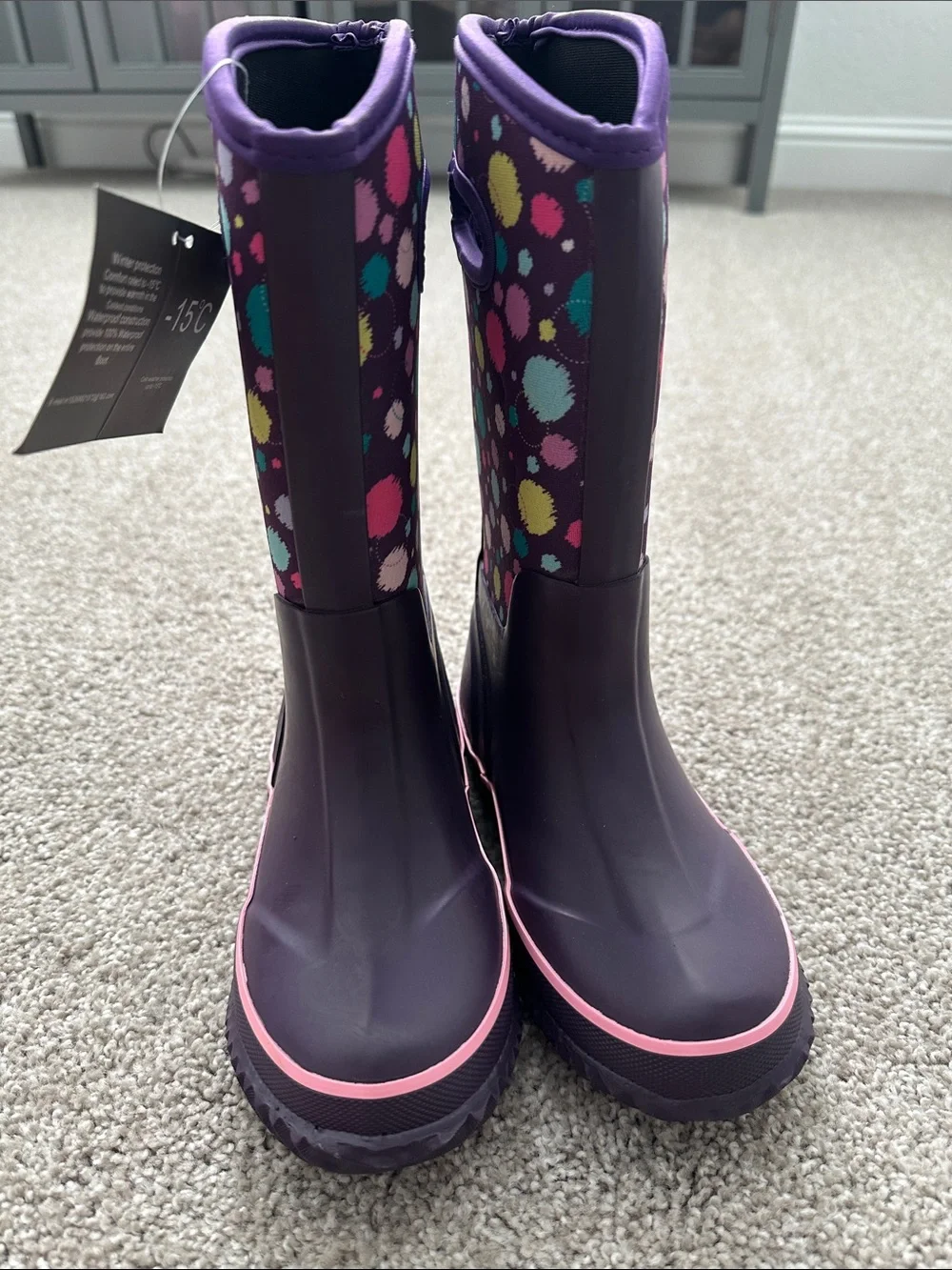 Kids Purple Multi Dot Rain Boots with Hand Holes
